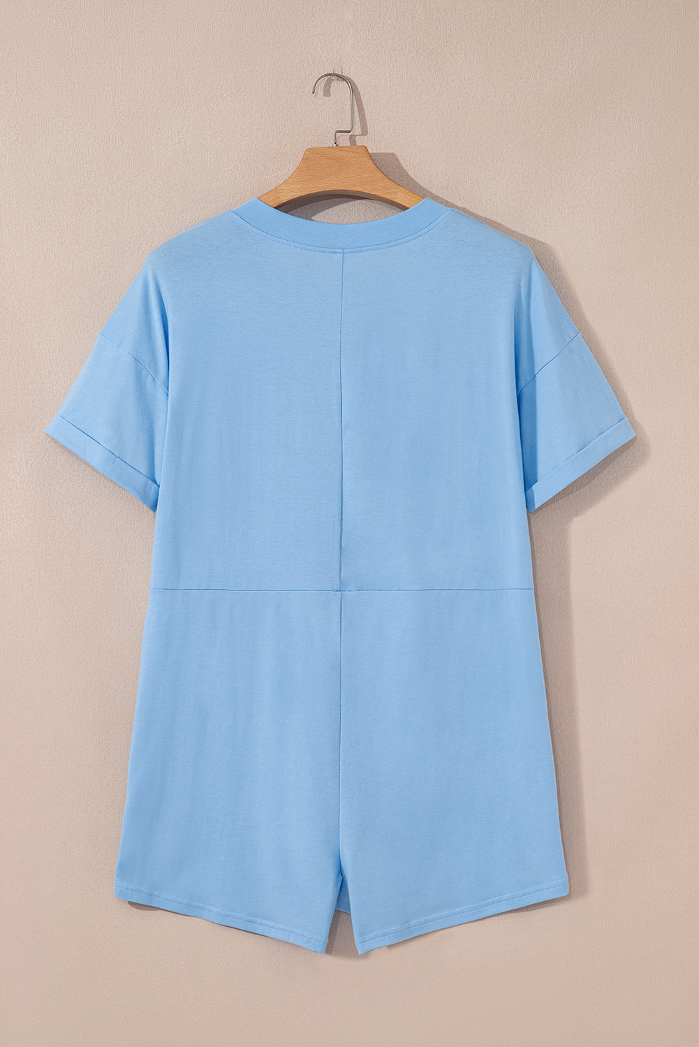 Myosotis Loose Half Sleeve V Neck Plain Romper