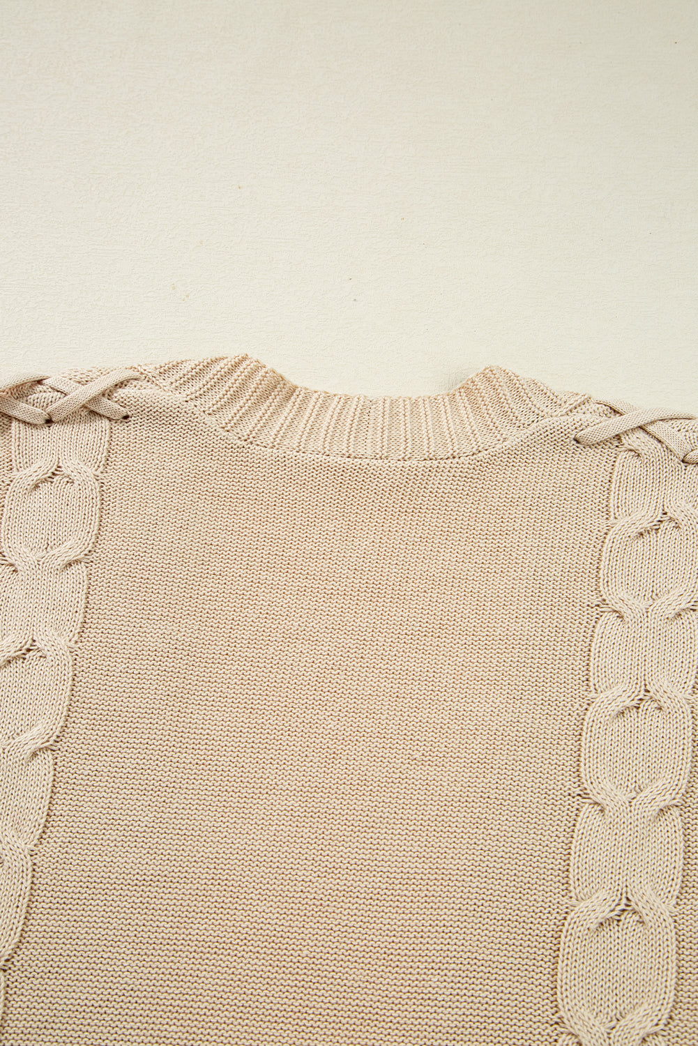 Parchment Cable Knit Braided Tie Sleeve Plus Size Knit Cardigan