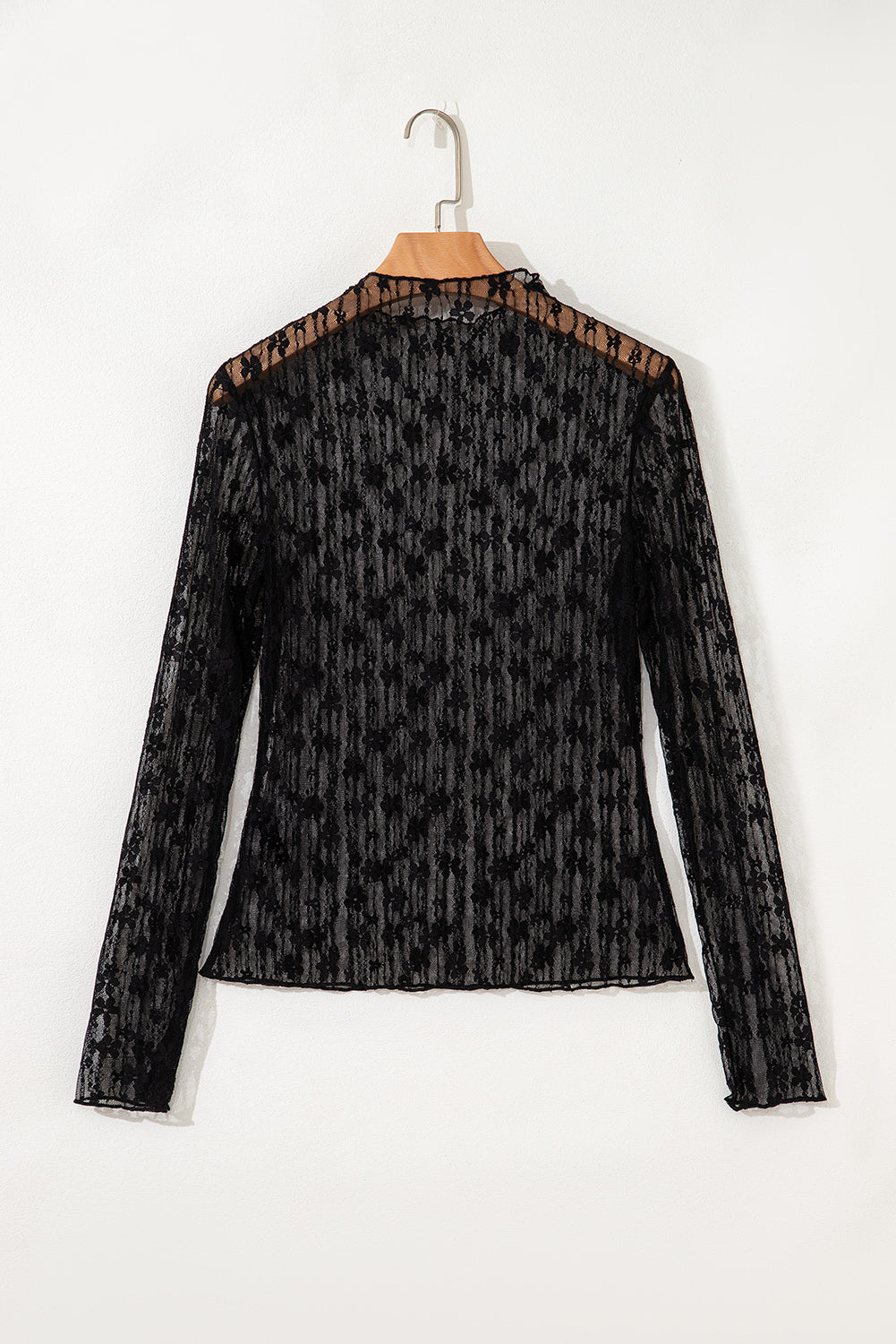 Ashleigh Blue Sheer Floral Lace Long Sleeve Slim Fit Top