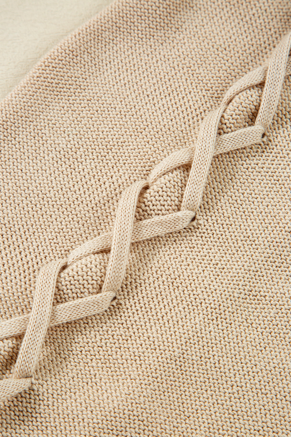 Parchment Cable Knit Braided Tie Sleeve Plus Size Knit Cardigan