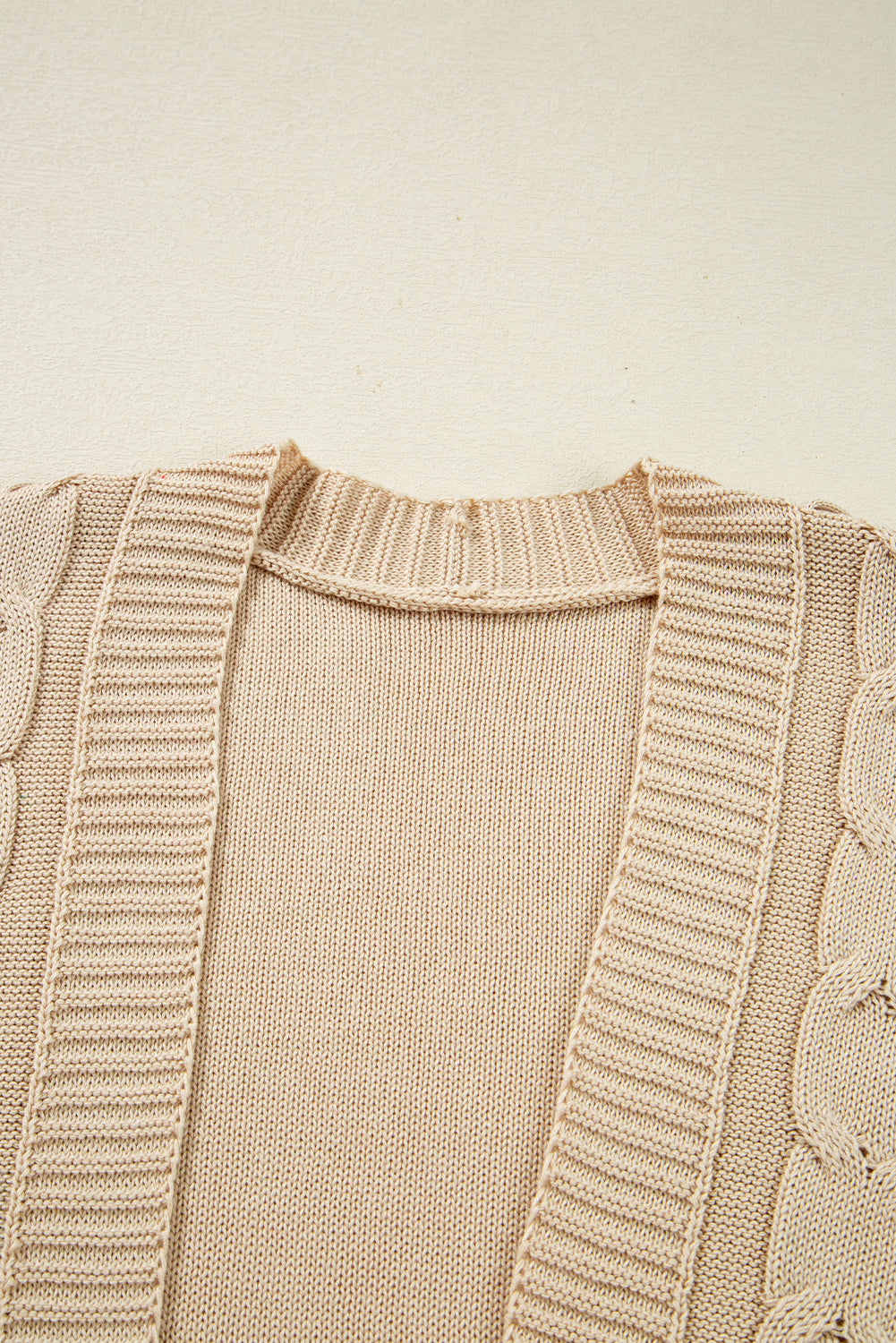 Parchment Cable Knit Braided Tie Sleeve Plus Size Knit Cardigan