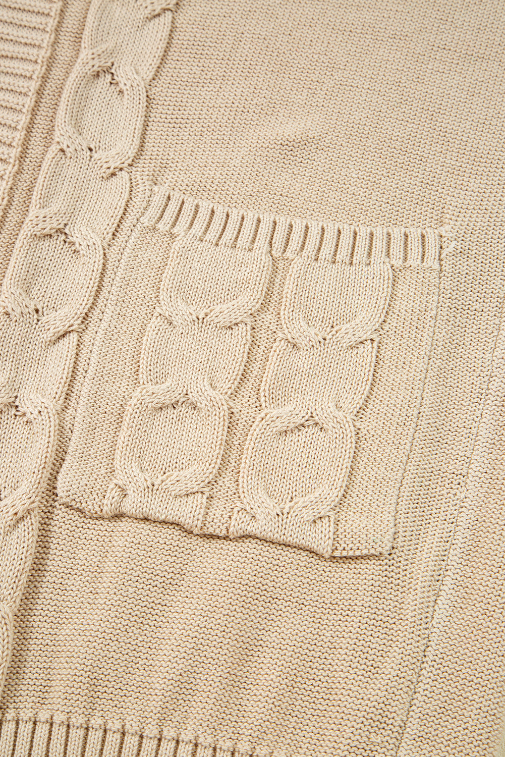 Parchment Cable Knit Braided Tie Sleeve Plus Size Knit Cardigan