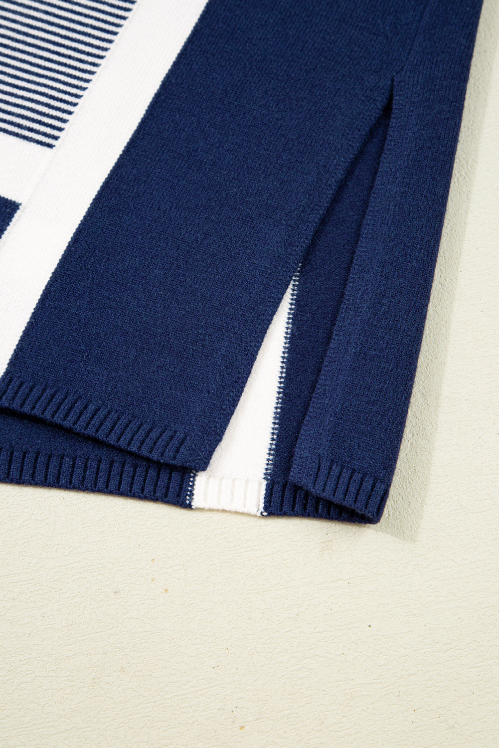 Blue Striped Colorblock Patchwork Dolman Oversize Tunic Sweater
