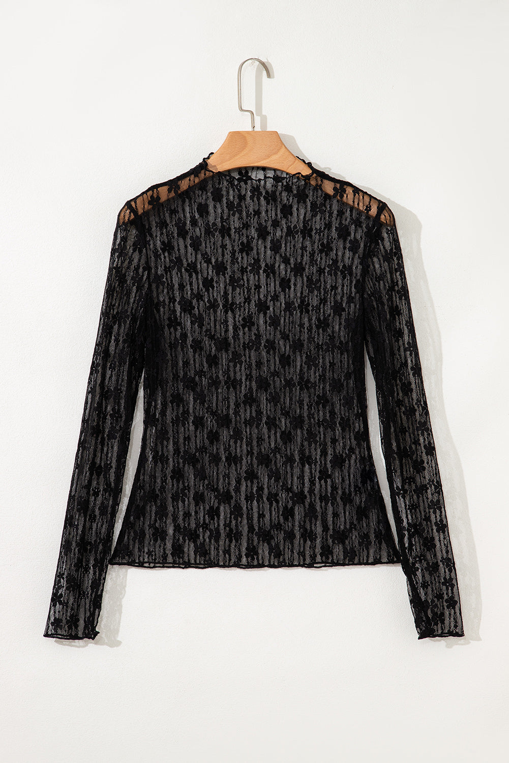 Ashleigh Blue Sheer Floral Lace Long Sleeve Slim Fit Top