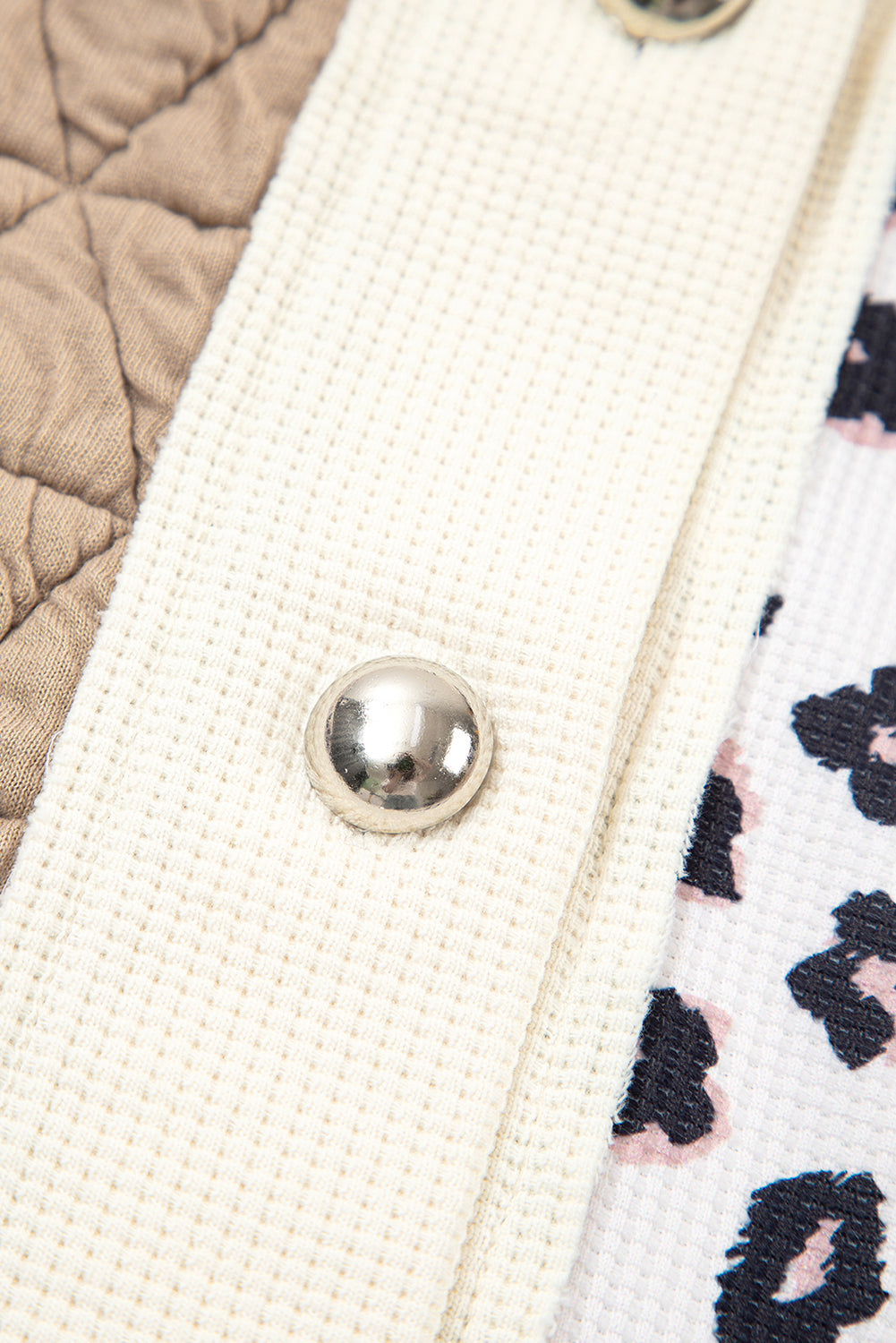 Khaki Leopard Waffle Quilted Patchwork Button Front Jacket