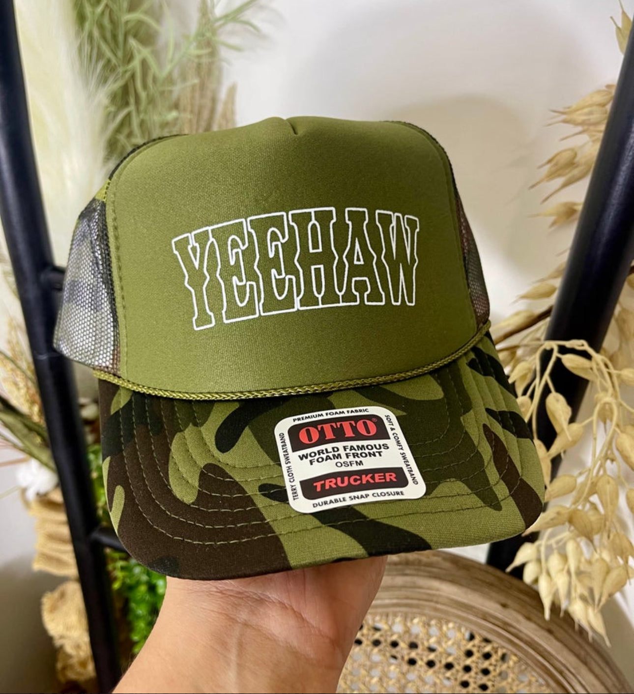 Yeehaw camo trucker hat