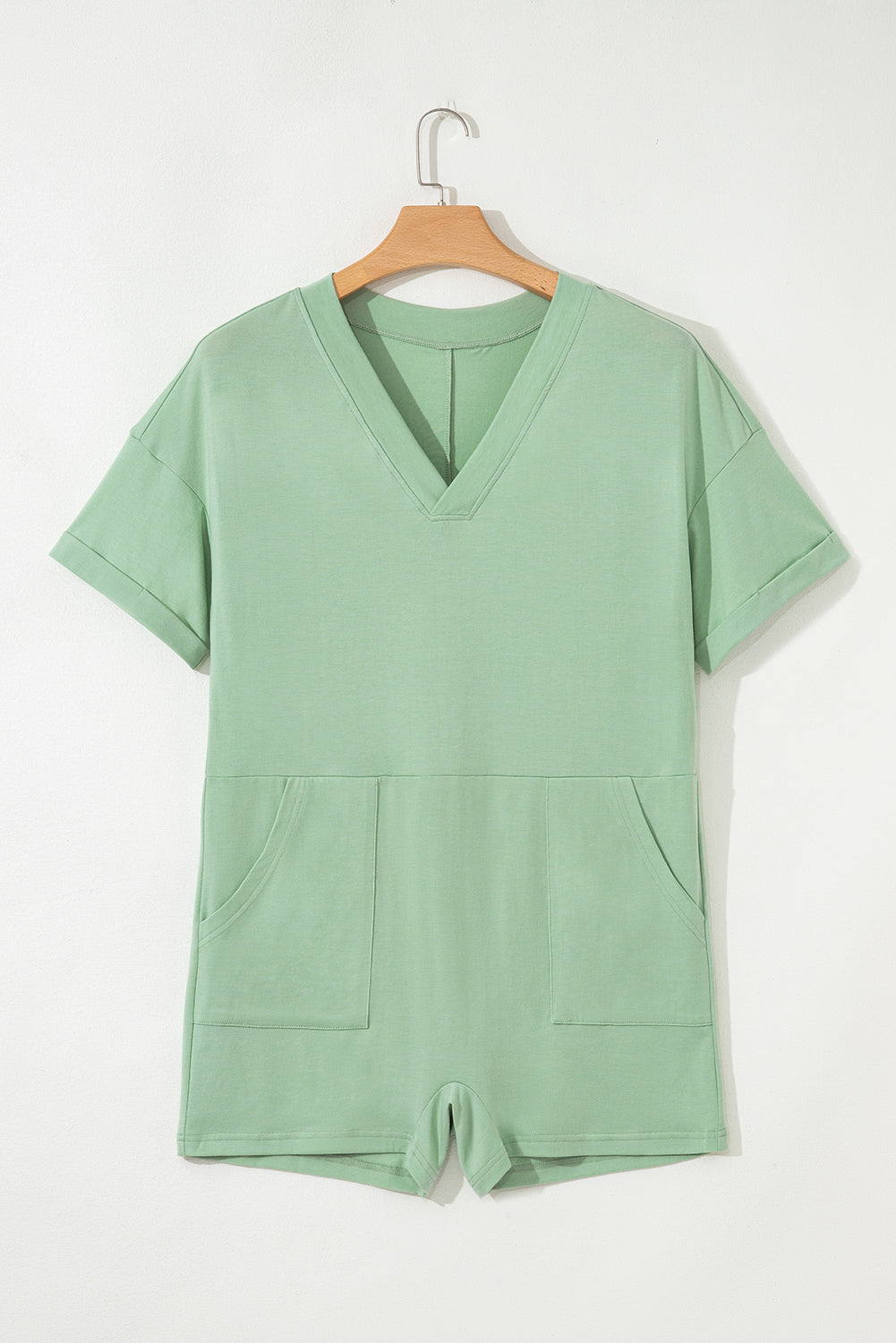 Myosotis Loose Half Sleeve V Neck Plain Romper