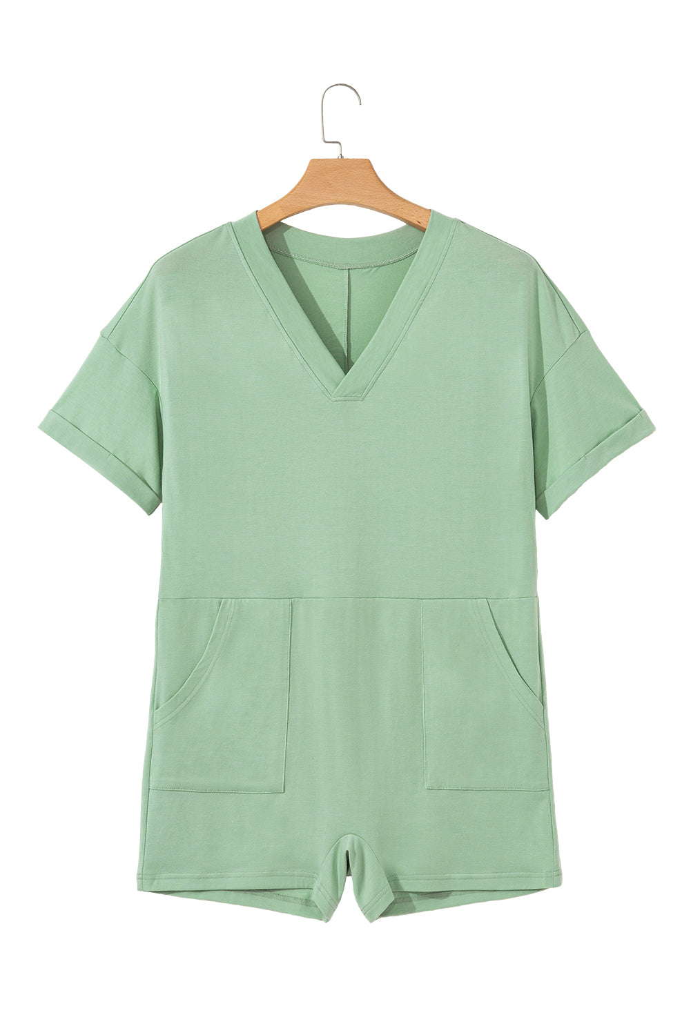 Myosotis Loose Half Sleeve V Neck Plain Romper