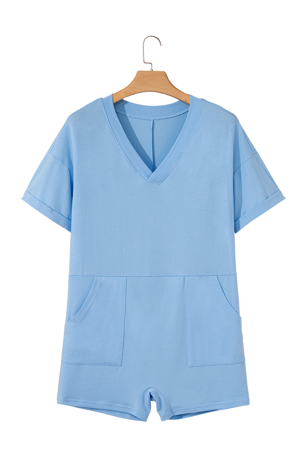 Myosotis Loose Half Sleeve V Neck Plain Romper