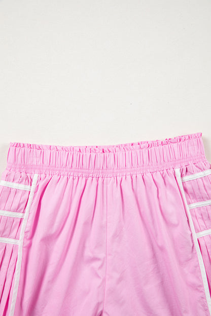 Black Contrast Trim Pleated Casual Active Shorts