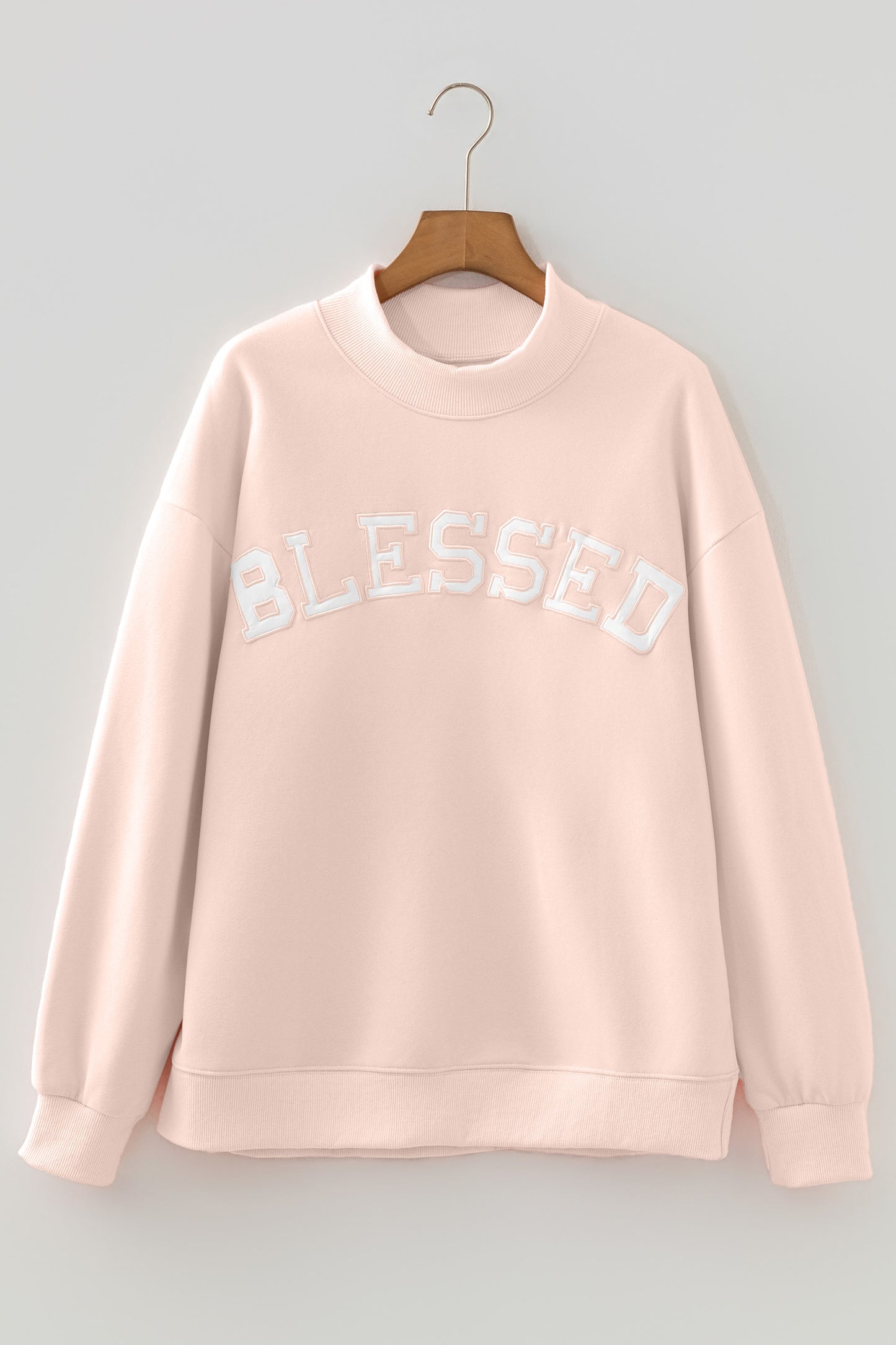 Bright Pink Oversize Blessed Embroidered Mock Neck Sweatshirt