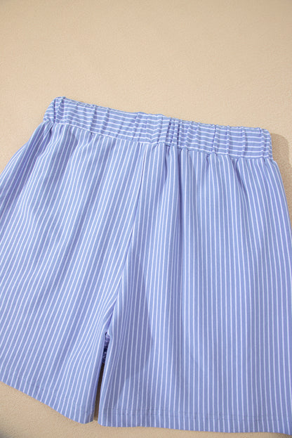 Purple Stripe Dolman Sleeve Polo Shirt and Drawstring Shorts Set