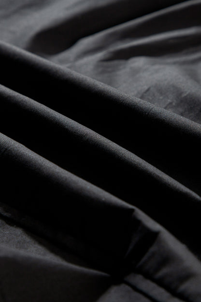Black Solid Color Puff Sleeve Stylish Collared Shirt