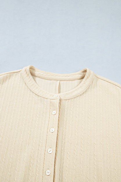 Jet Stream Half Buttons Ribbed Knit Wide Leg Jumpsuit