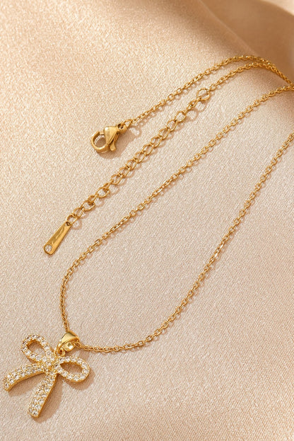 Gold Rhinestone Bowknot Pendant Necklace