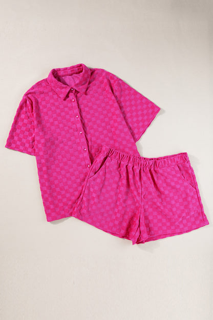 Peach Blossom Plus Size Checkered Terry Knit Shorts Set