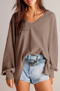 Orchid Petal Waffle V Neck Drop Shoulder Loose Top