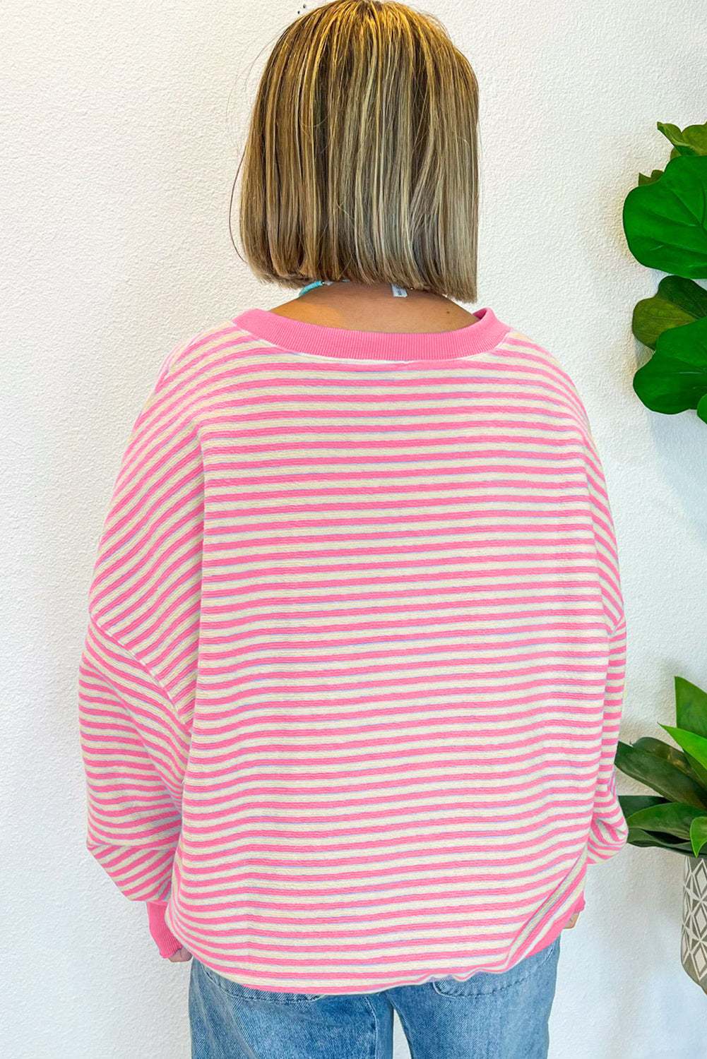 Black Stripe Drop Shoulder Long Sleeve Top