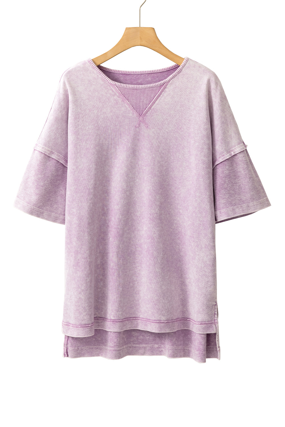 Orchid Petal Mineral Wash Exposed Seam Drop Shoulder Oversized Tee