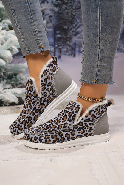 Brown Leopard Print Fleece Lined Winter Snow Boots