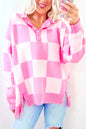 Pink Checkered Button Collared Sweater