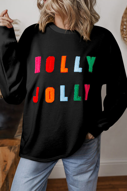 Bonbon Chenille Holly Jolly Graphic Christmas Long Sleeve Top