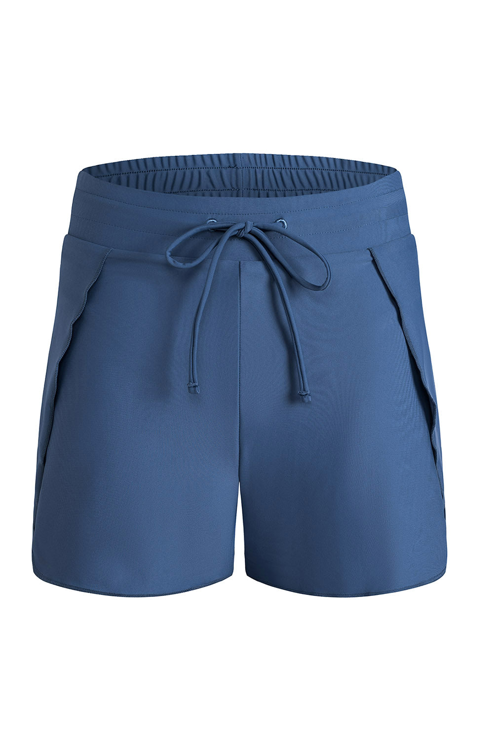 Blue Solid Color 2-in-1 Drawstring Elastic Waist Athletic Shorts