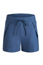 Blue Solid Color 2-in-1 Drawstring Elastic Waist Athletic Shorts