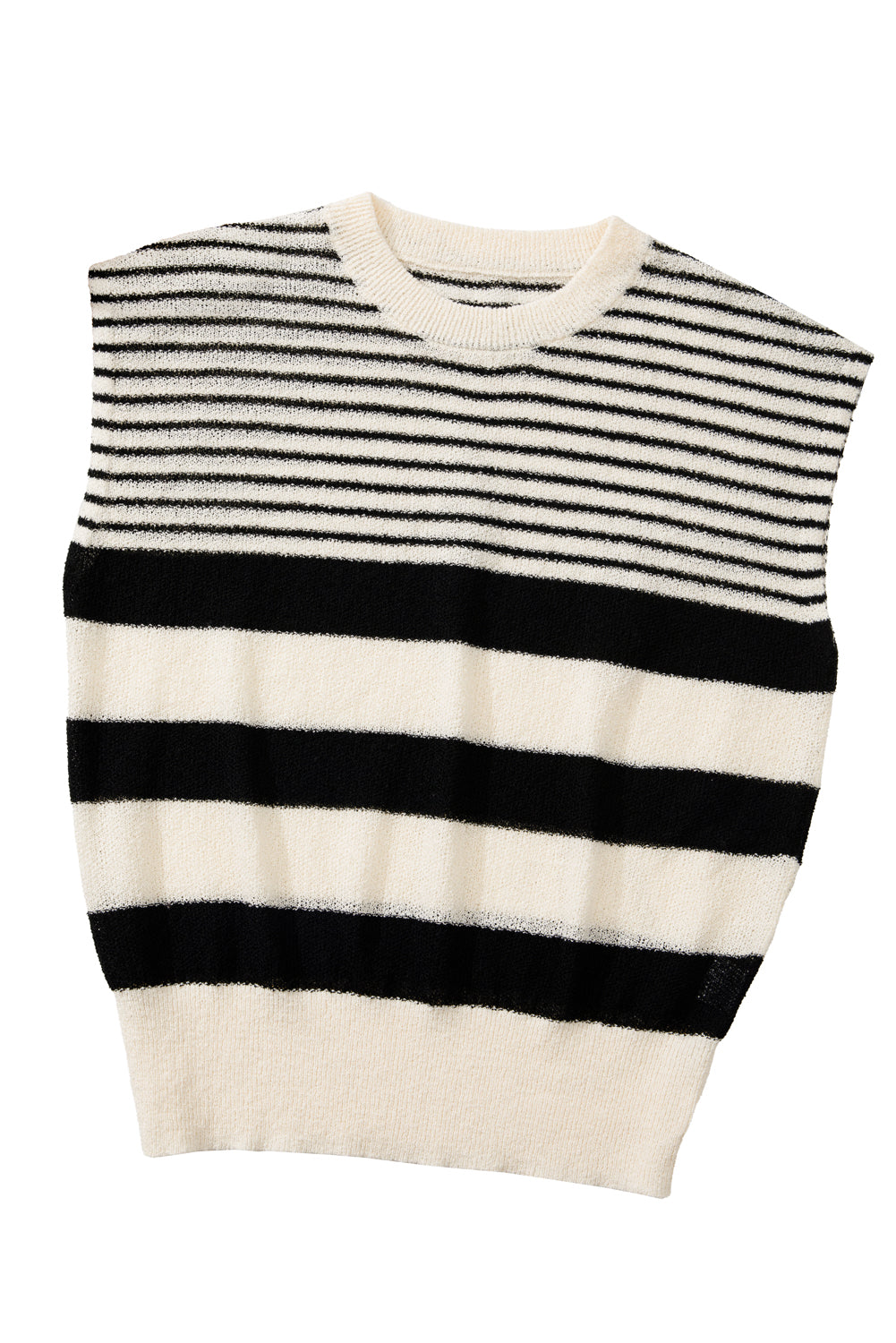 Black White Striped Sleeveless Knit Top