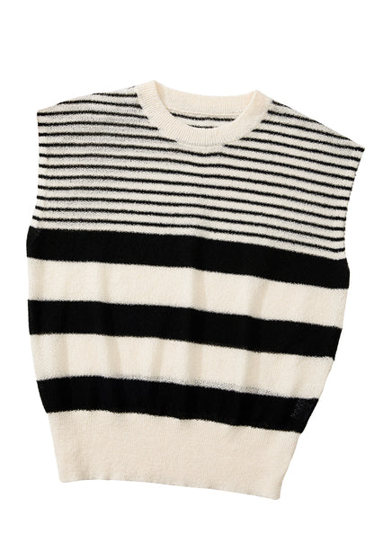 Black White Striped Sleeveless Knit Top