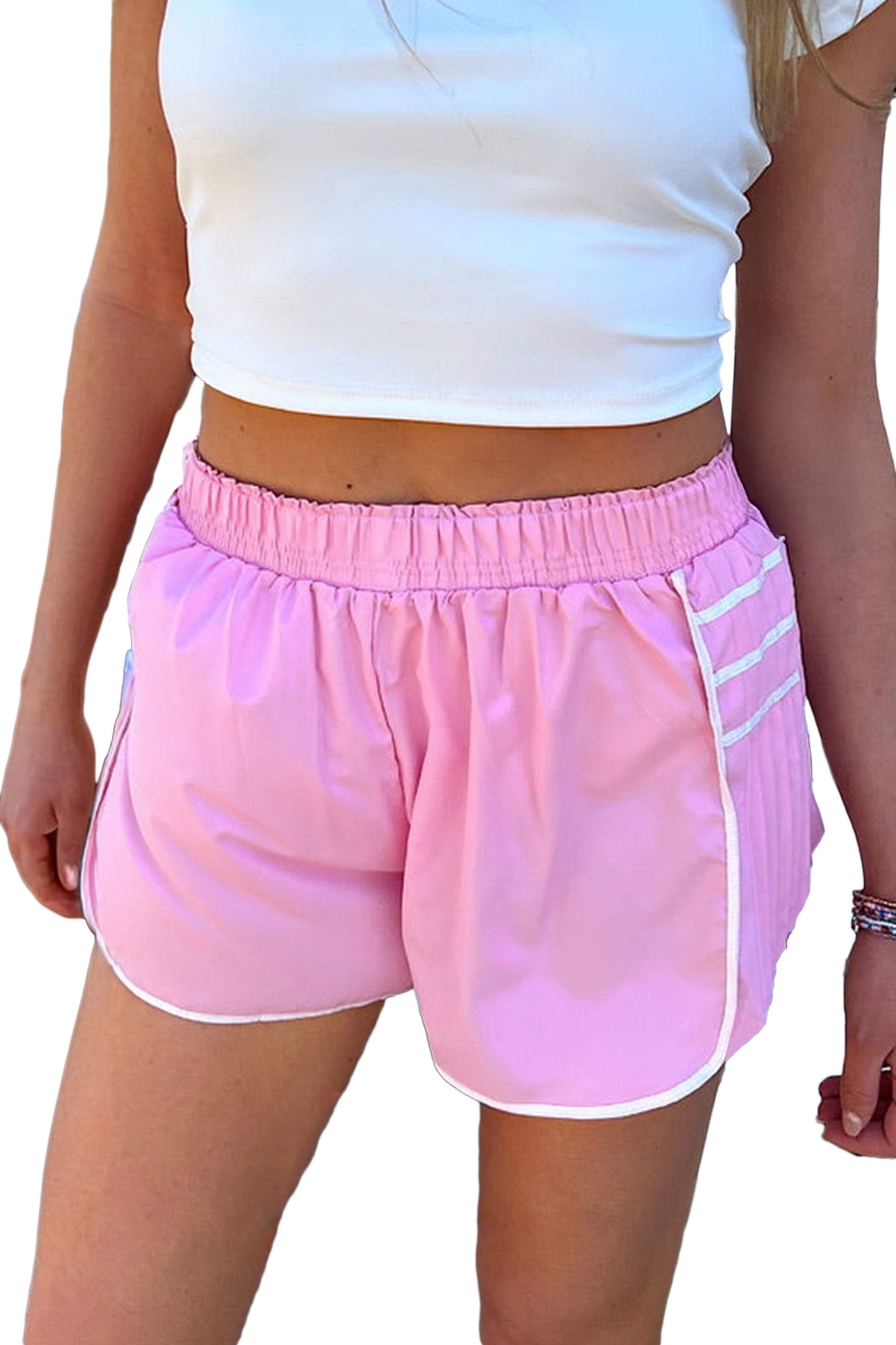 Black Contrast Trim Pleated Casual Active Shorts