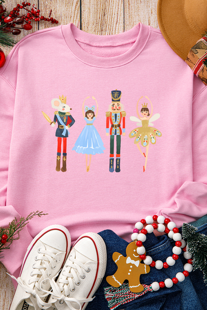 Pink Christmas Nutcracker Fairy Printed Pullover Sweatshirt