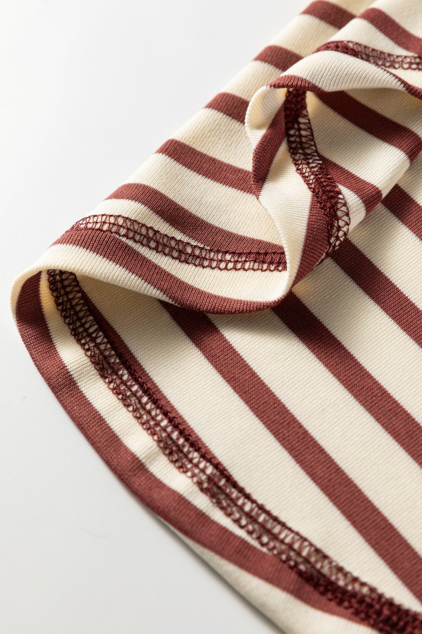 Khaki Stripe Half Buttons Round Neck T Shirt