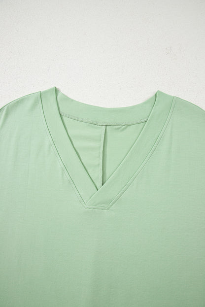 Myosotis Loose Half Sleeve V Neck Plain Romper