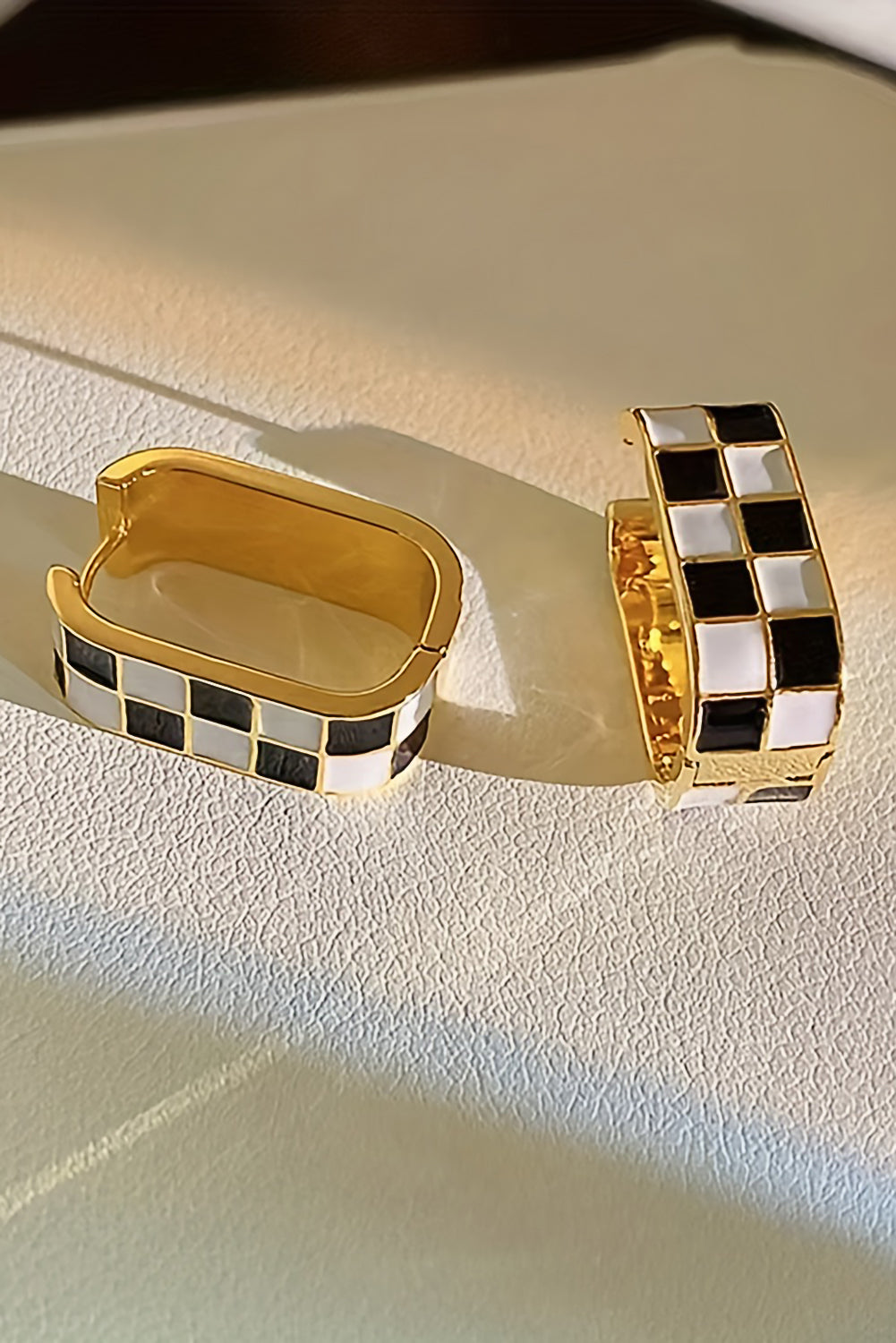 Gold Checkered Hoop Alloy Earrings