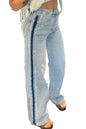 Beau Blue Contrast Stripe Frayed Side Patchwork Jeans
