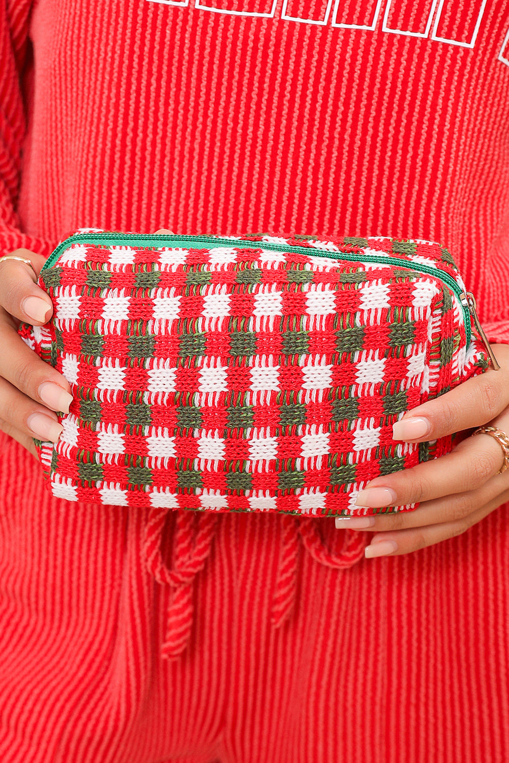 Racing Red Christmas Crochet Zipper Makeup Bag