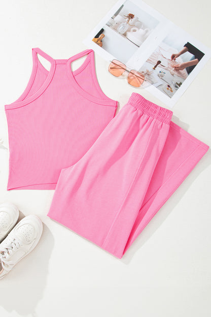 Sachet Pink Slim Ribbed Tank Top and Sweatpants Set