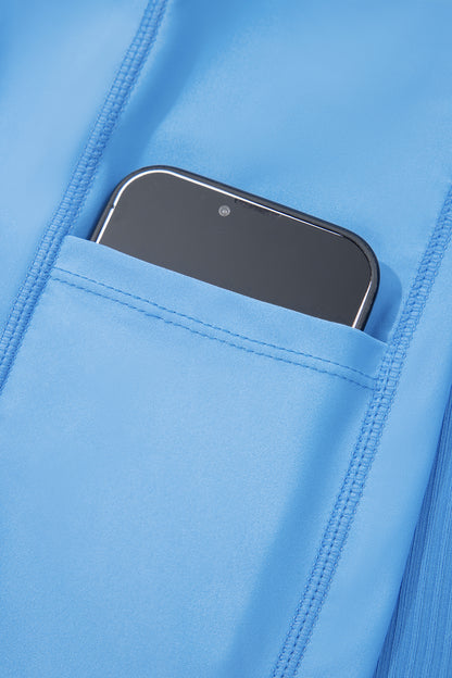 Navy Blue Color Block Edge Ribbed Pocketed Lined Athletic Dress