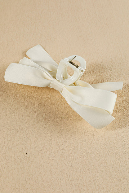 Light French Beige Solid Color Ribbon Bow Decor Hair Clip