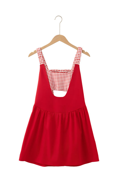 Beau Blue Faux Two Piece Gingham Contrast Patchwork Loose Mini Dress