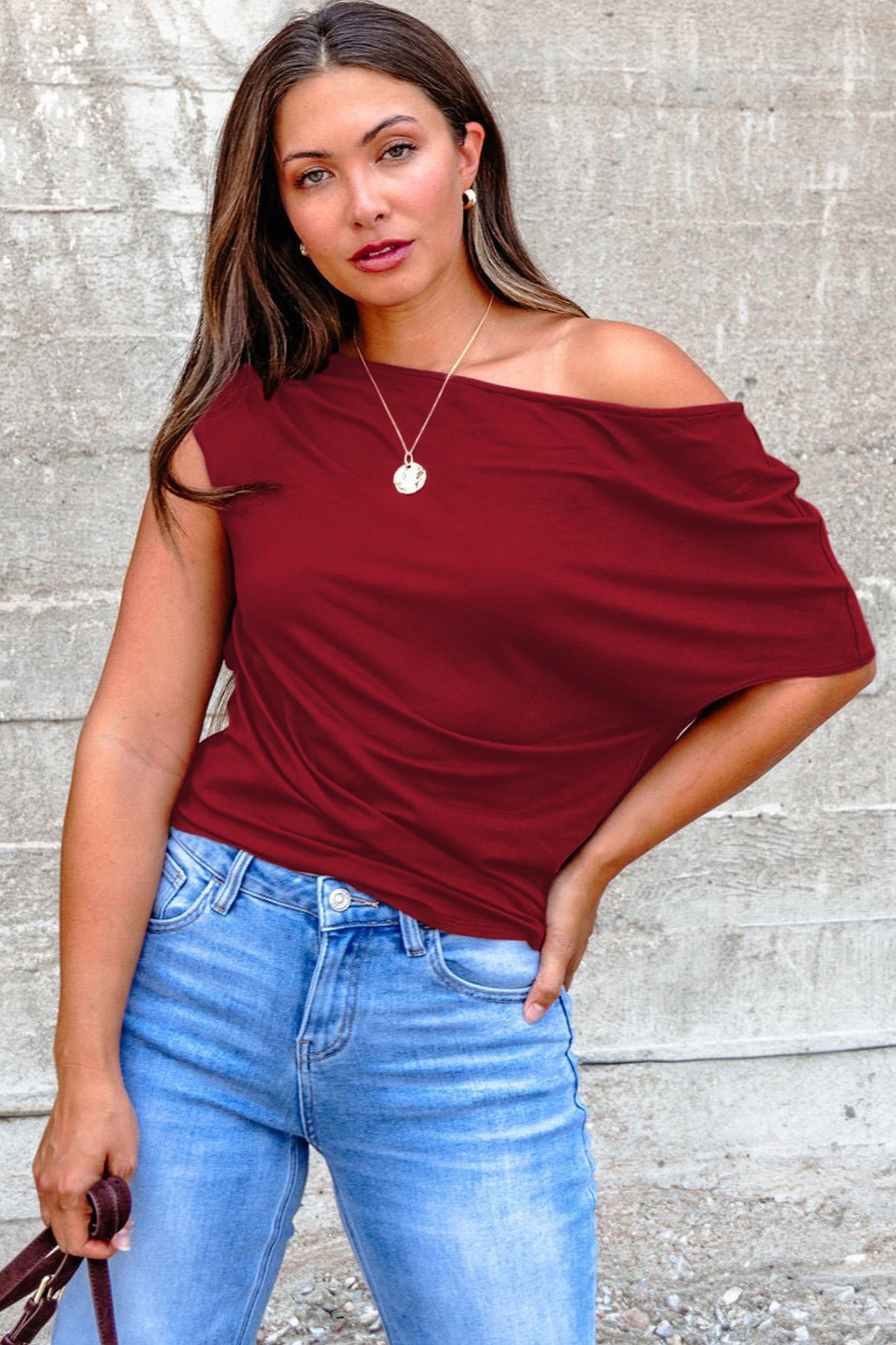 Black Plus Size Solid Color Asymmetric Neck Short Sleeve Blouse