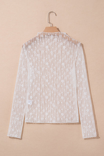 Ashleigh Blue Sheer Floral Lace Long Sleeve Slim Fit Top