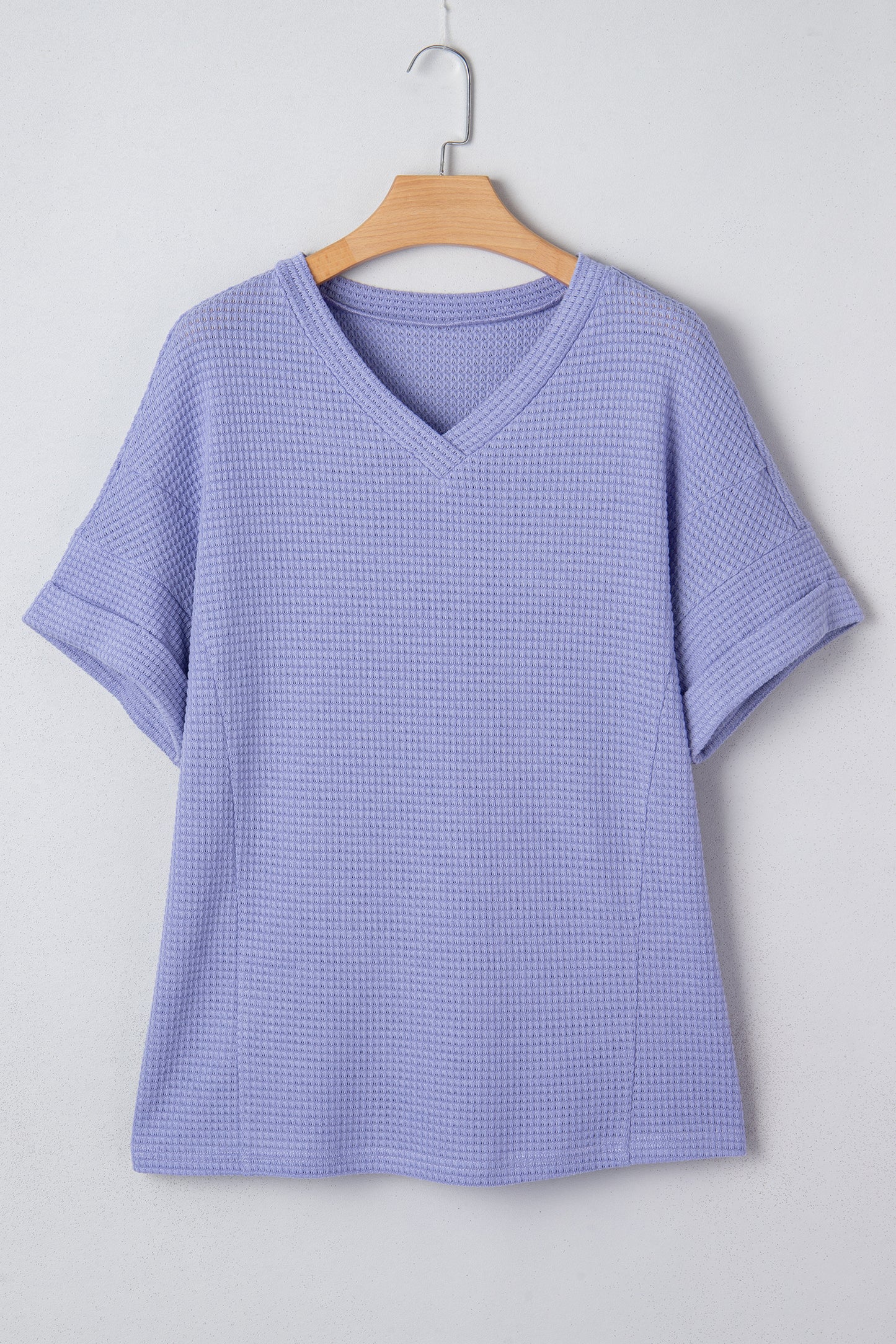 Clearly Aqua Waffle V Neck Short Sleeve Knit Top