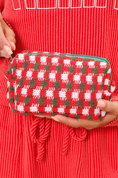 Racing Red Christmas Crochet Zipper Makeup Bag