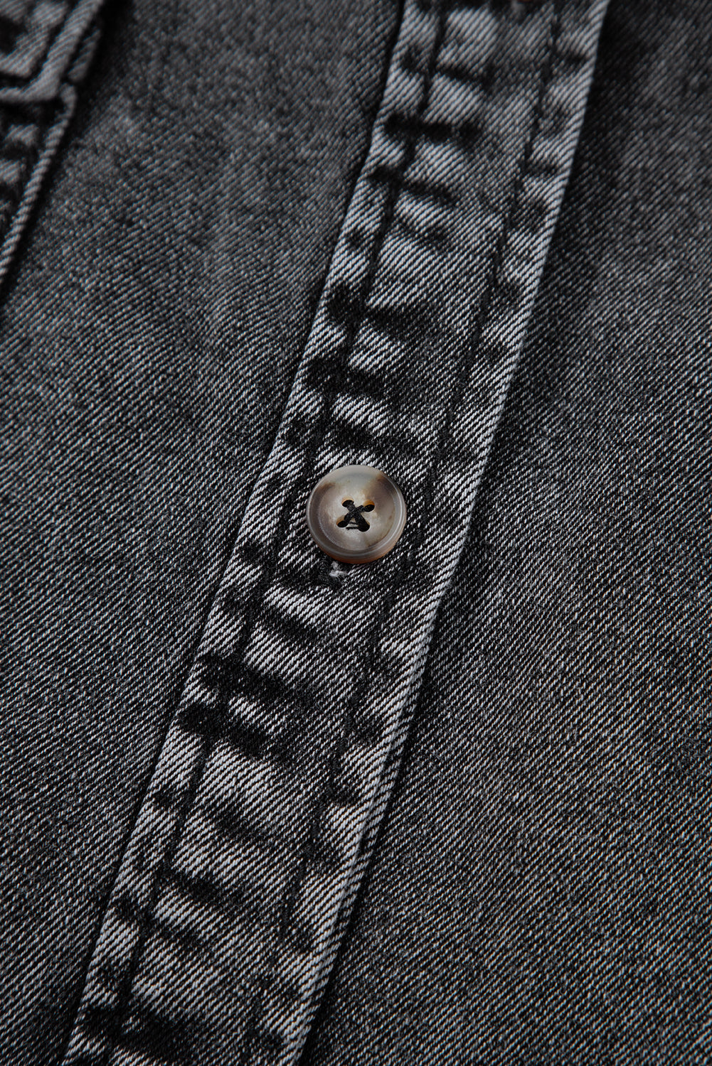 Black Flap Pocket Button Up Raw Hem Short Sleeve Denim Shirt
