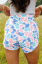 Multicolour Camouflage Print Shirred High Waist Athleisure Shorts