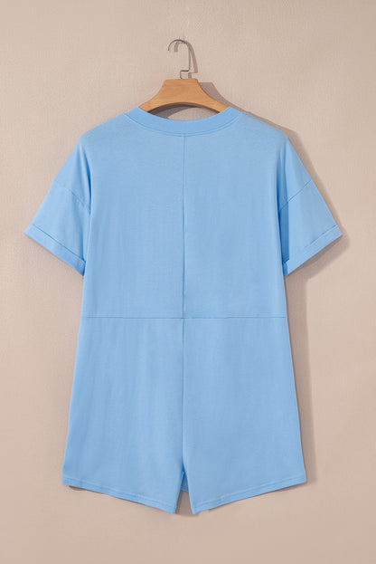 Myosotis Loose Half Sleeve V Neck Plain Romper