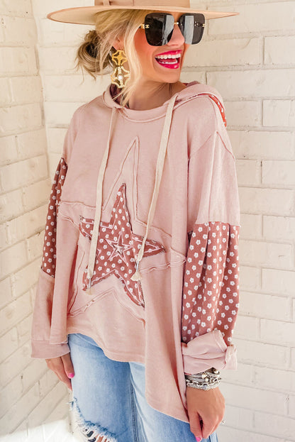 Delicacy Floral Patchwork Star Pattern Drawstring Hoodie