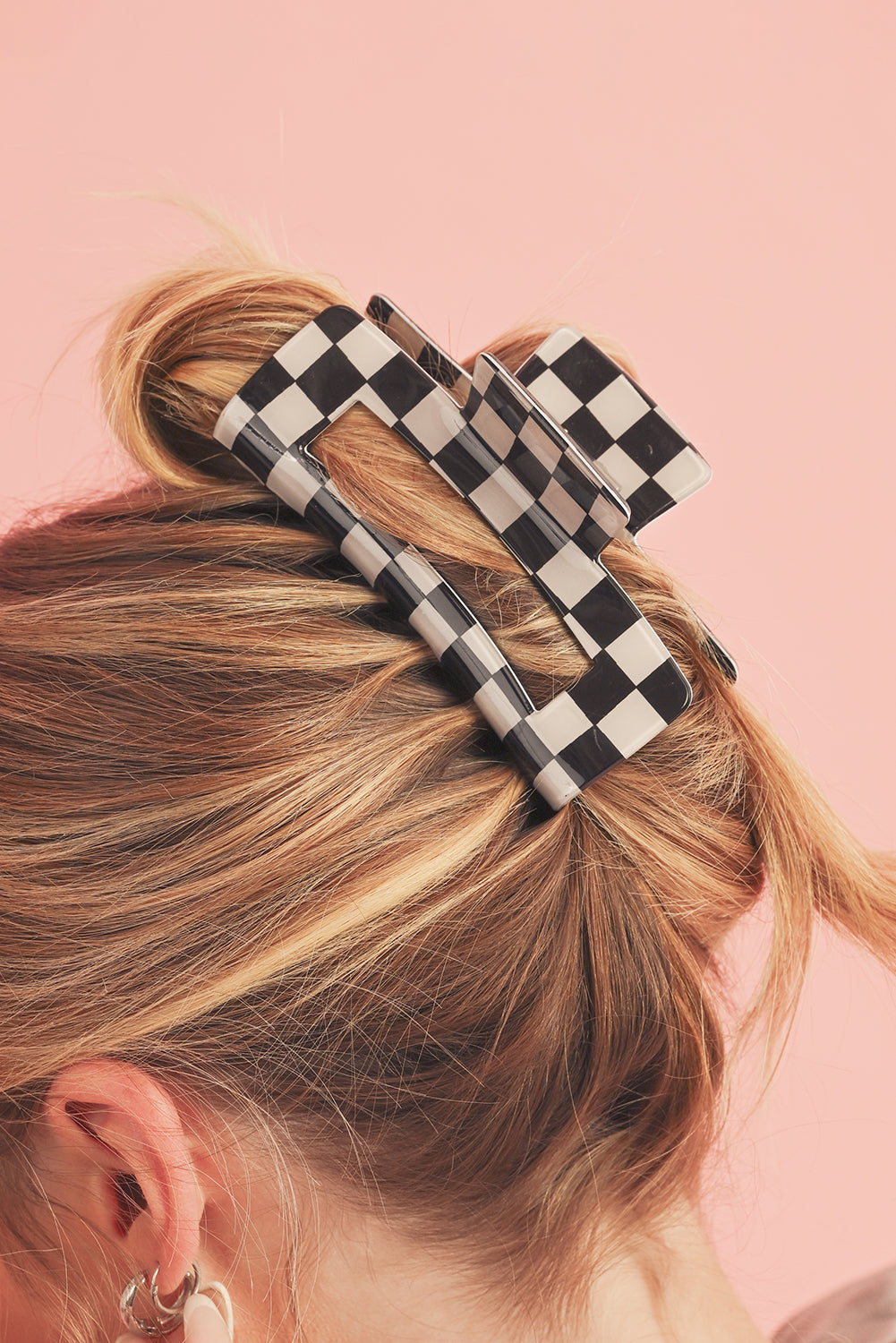 Checkered Print Hollow Out Hair Clip